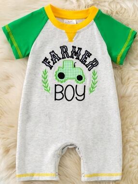 Farmer Boy Short Romper in Green and Yellow